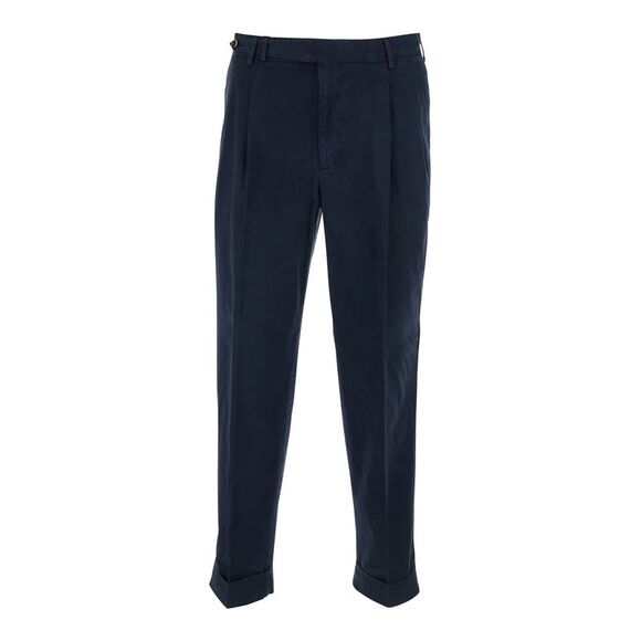 Pt Torino Men Blue Trousers With Belt Loops And Front Pleats In Cotton Man